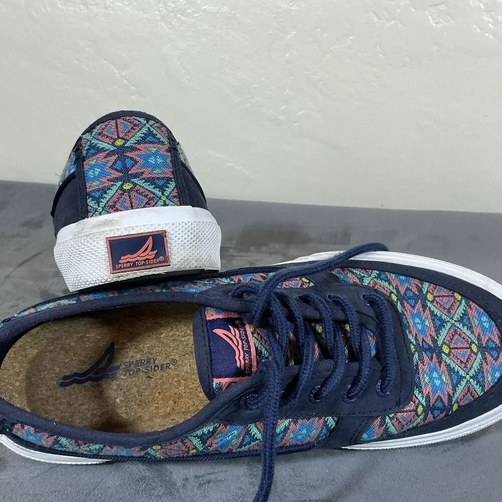 Mens Sperry Top Sider Soletide Oaxacan Print Sneakers 10.5 Eur 44 Navy Multi